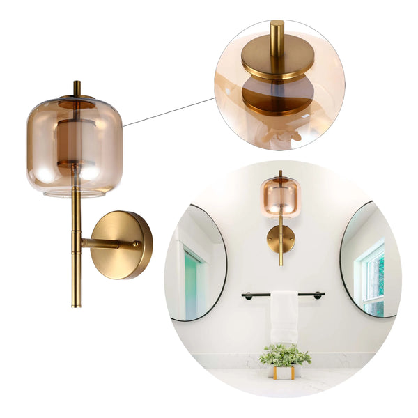 Bronze Wall Light with Amber or Smoked Glass Shade