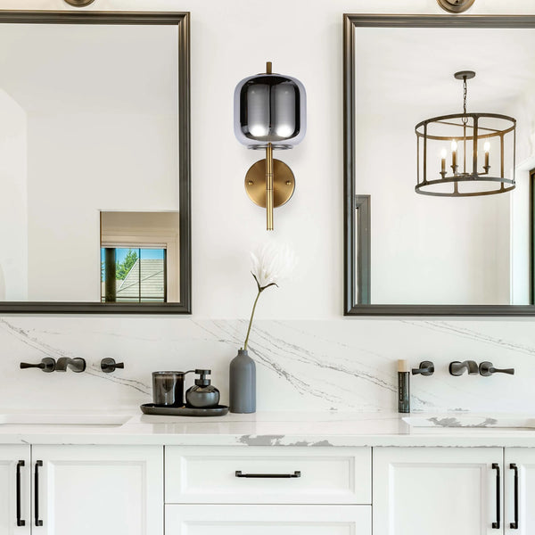 Bronze Wall Light with Amber or Smoked Glass Shade