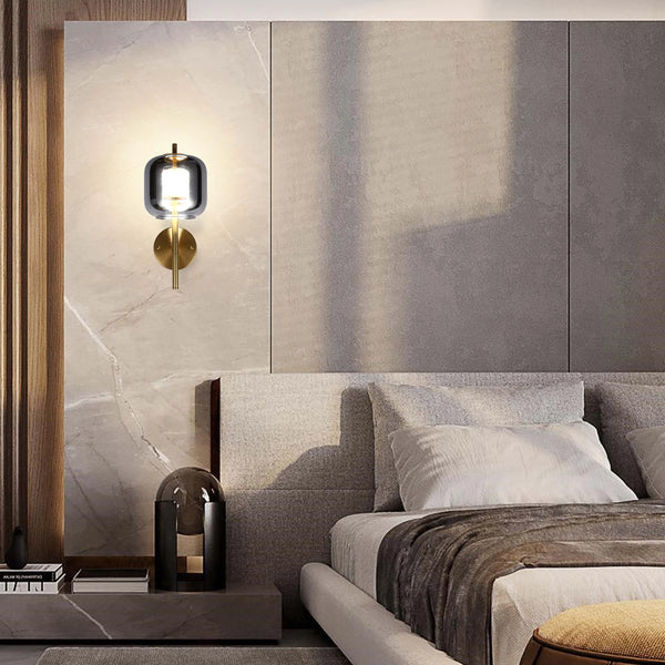 Bronze Wall Light with Amber or Smoked Glass Shade