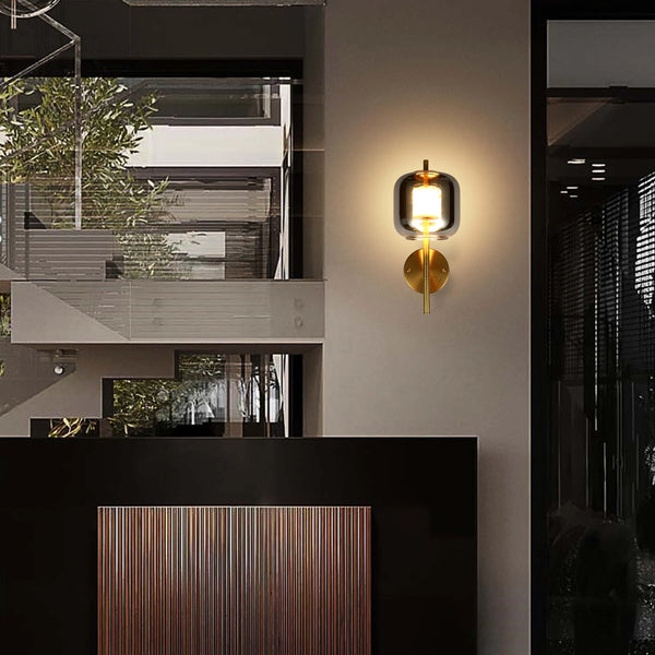 Bronze Wall Light with Amber or Smoked Glass Shade