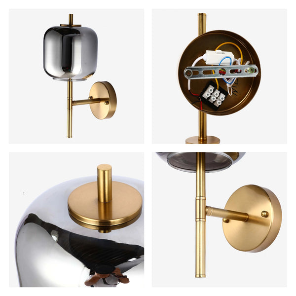 Bronze Wall Light with Amber or Smoked Glass Shade