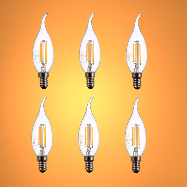 TEKLED
LED Filament C35 Candle Bulb E14 Small Edison Screw 4W - Flame Tip / 2700K Warm White / Pack of 6 or 10.