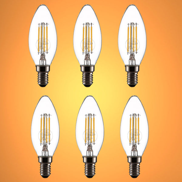 TEKLED
LED Filament C35 Candle Bulb E14 Small Edison Screw 4W - Flame Tip / 2700K Warm White / Pack of 6 or 10.