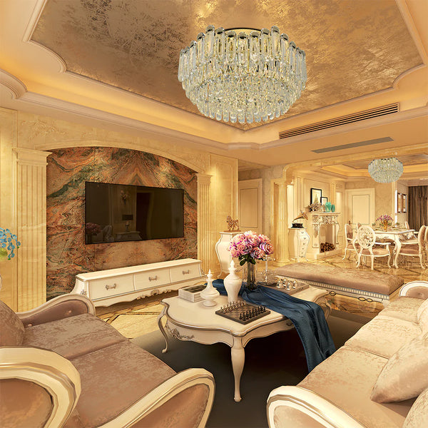 Cascade Crystal Flush Chandelier Ceiling Light