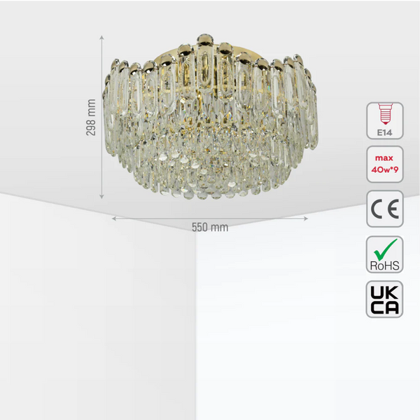 Cascade Crystal Flush Chandelier Ceiling Light