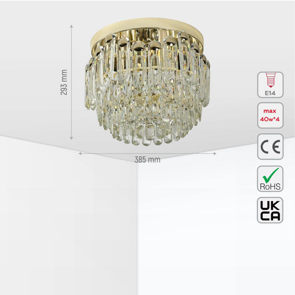 Cascade Crystal Flush Chandelier Ceiling Light