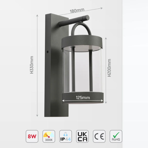 Cassian LED Outdoor Lantern Wall Light 8W 3000K Dark Grey