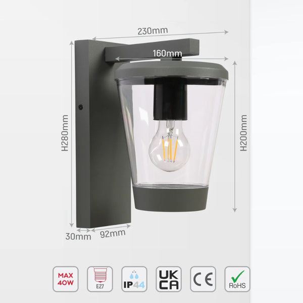 Cavado Modern Outdoor Lantern Wall Light E27 Dark Grey