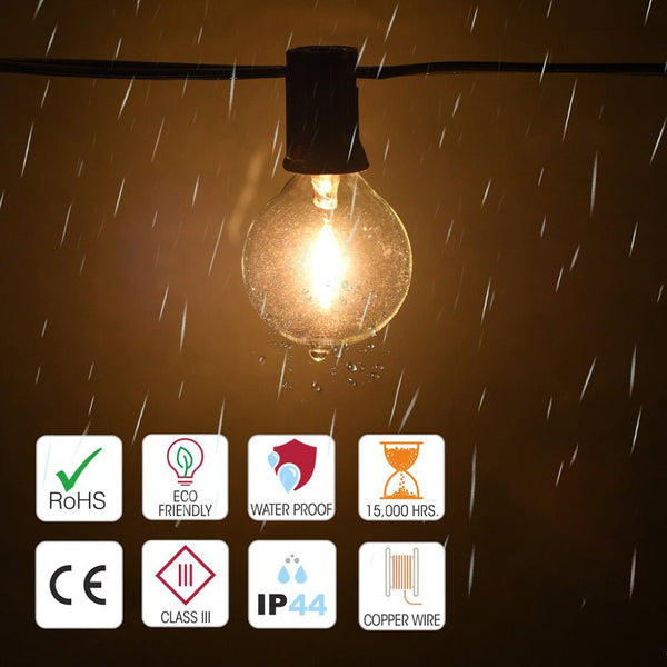 Castor Solar LED Bulb String 25pcs Globe 7.6m USB Weatherproof Festoon Light