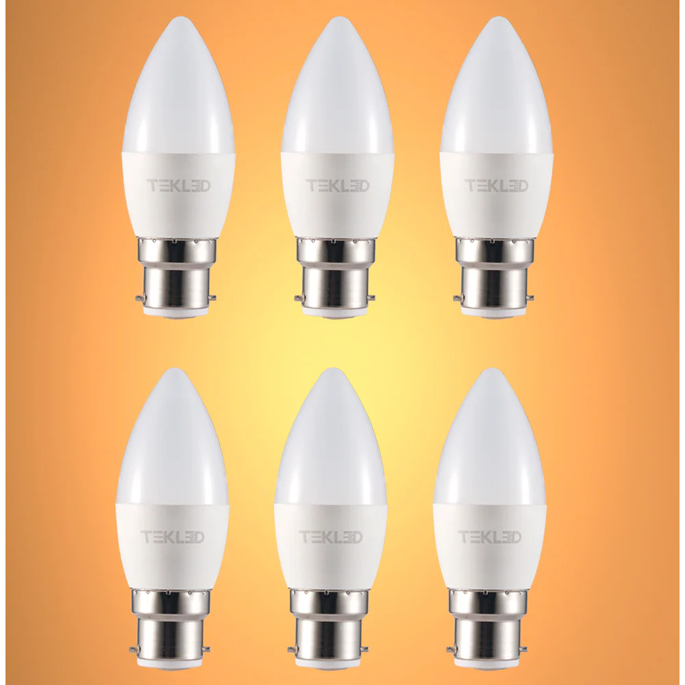 Cetus LED Candle Bulb C37 Dimmable B22 Bayonet Cap 6W Pack of 6