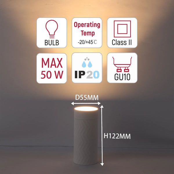Chevron GU10 Downlight – 122mm Recessed Cylinder, Dimmable, 50W Max