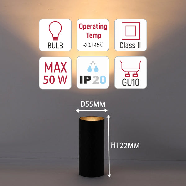 Chevron GU10 Downlight – 122mm Recessed Cylinder, Dimmable, 50W Max