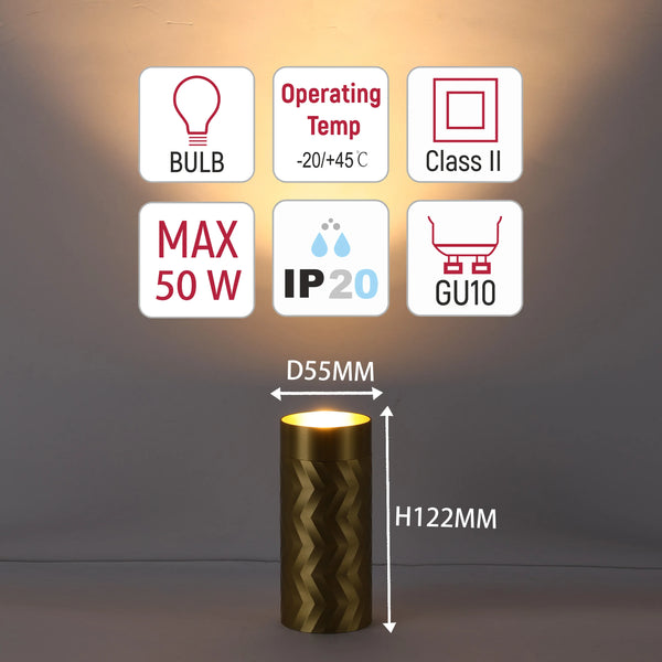Chevron GU10 Downlight – 122mm Recessed Cylinder, Dimmable, 50W Max