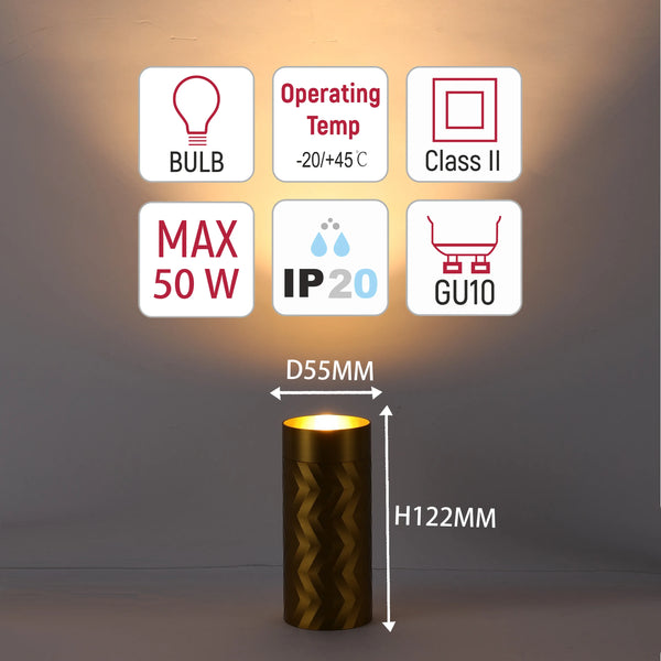 Chevron GU10 Downlight – 122mm Recessed Cylinder, Dimmable, 50W Max