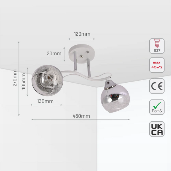 Chrome Metal Partial Mirror Cone Glass Ceiling Light E27