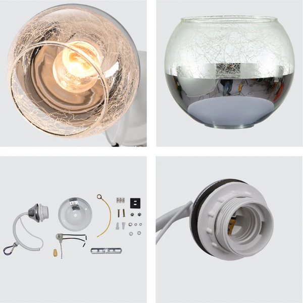 Black-Chrome | White Metal Partial Mirror Cone Glass Wall Light E27 Pull Down Switch