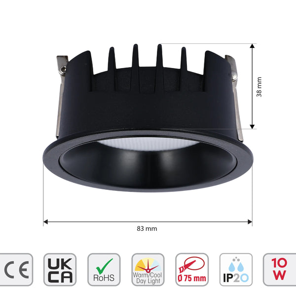 Circular Recessed LED Downlight - Black & White - Multiple Sizes