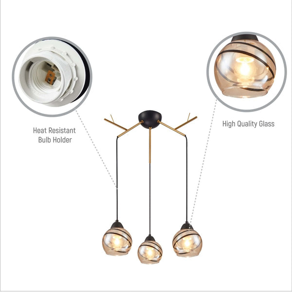 Amber Dome Glass Gold Twig Modern Ceiling Light