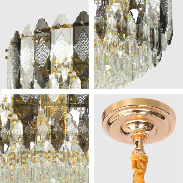 Deluxe Smoky Clear Crystal Modern Chandelier Light Gold