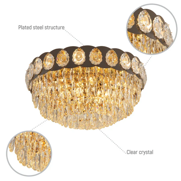 Luxury Clear Crystal Flush Modern Ceiling Chandelier Light Gold