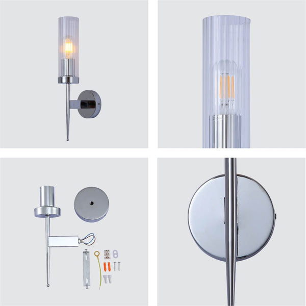 Cylinder Clear Reeded Glass Joseph Fonteyn Fluted Wall Light E27