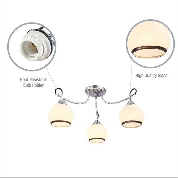 Opal Dome Glass Chrome Metal Semi Flush Ceiling Light