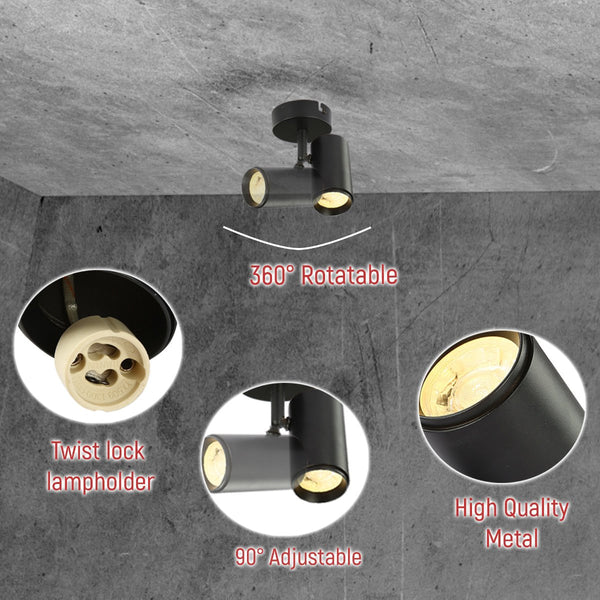 Virmo Rotatable Cylinder Rod GU10 Spotlight Side Connected Black