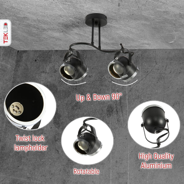 Moern S Shape Rotatable GU10 Spotlight Black and Chrome