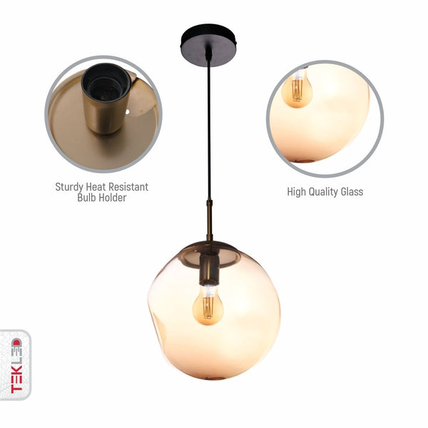 Amber or Smoky Glass Crater Pendant Ceiling Light E27