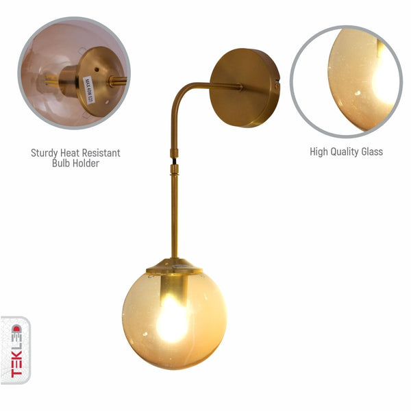 Amber Glass Gold Metal Pendant Wall Light E27 Fitting