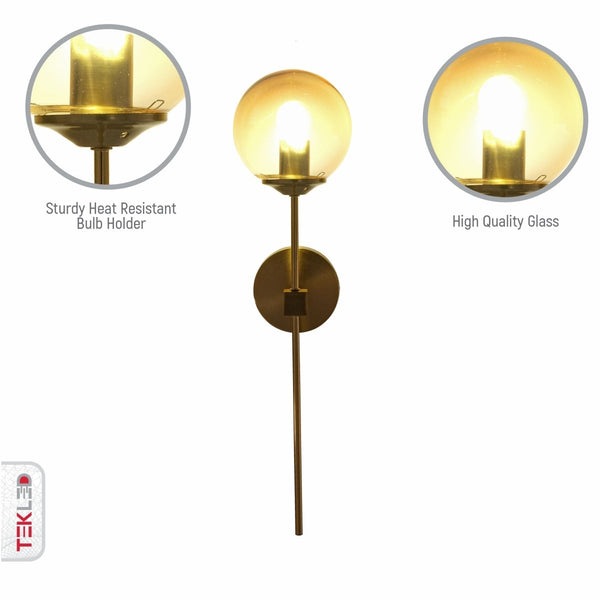 Amber Glass Gold Metal Wall Light L E27 Fitting