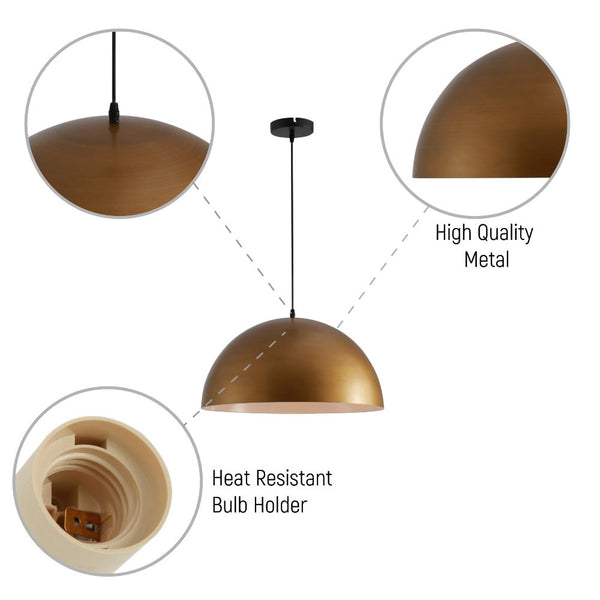 Dome Copper or Brass Finish Metal Pendant Ceiling Light E27 Fitting