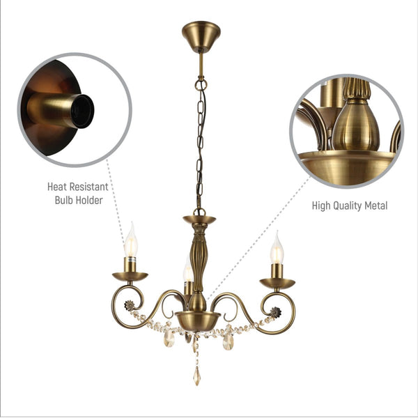 Antique Brass Finishing Metal Body French Candle Vintage Crystal Ceiling Light E14