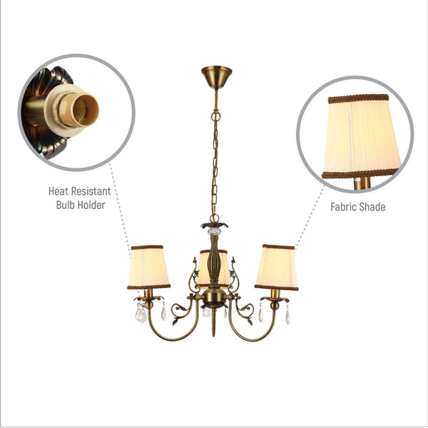 Antique Brass Finishing Metal Body Off White Shade Candle Vintage Crystal Ceiling Light E14