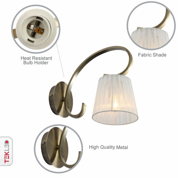 Antique Brass Metal Body Rice White(off white) Fabric Shade Lantern Vintage Traditional Retro Wall Light E27 Fitting