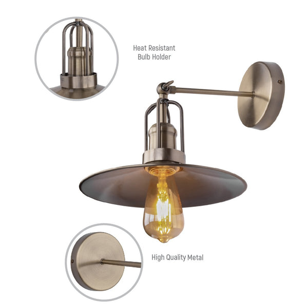 Antique Bronze Flat Metal Hinged Industrial Retro Wall Light E27 Fitting