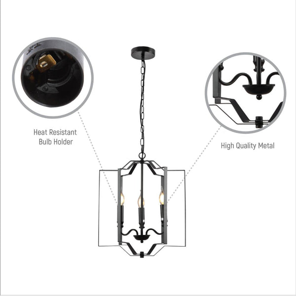 Black Cage Candle Lantern Rustic Nautical Nordic Chandelier Ceiling Light 3xE14 Fittings