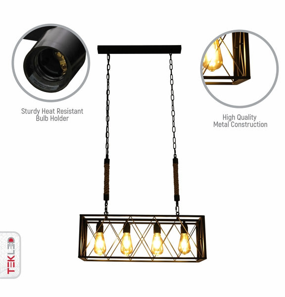 Black Cuboid Metal Island Chandelier Ceiling Light 4xE27