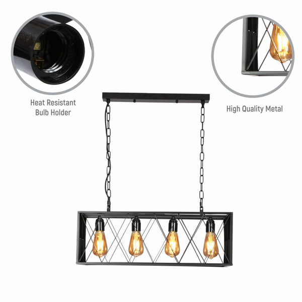 Black Cuboid Metal Kitchen Island Chandelier Ceiling Light 4xE27