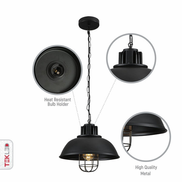 Black Dome Caged Industrial Metal Ceiling Pendant Light E27 Fitting