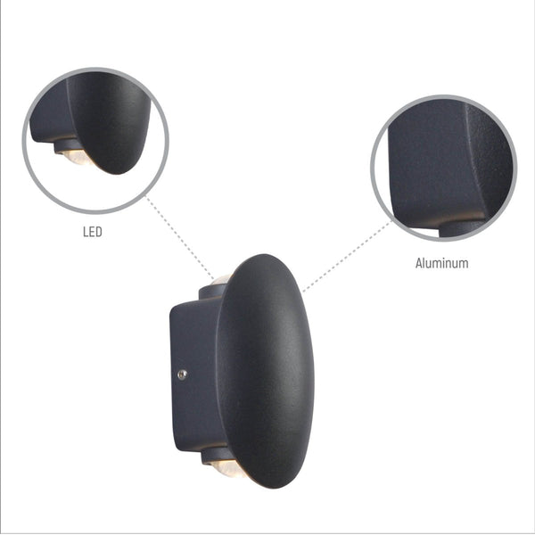 Black Ellipse Up Down Decorative Outdoor Modern LED Wall Light