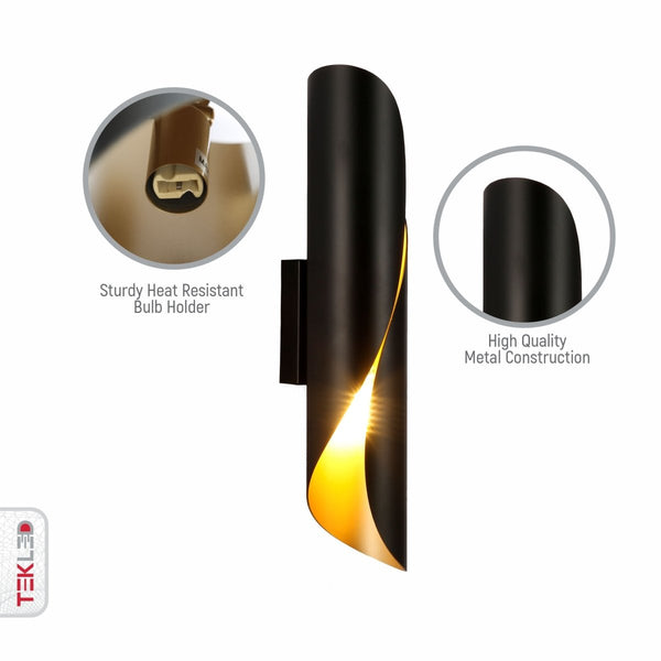 Black Gold Metal Cylinder Wall Light 2xG9 Fitting