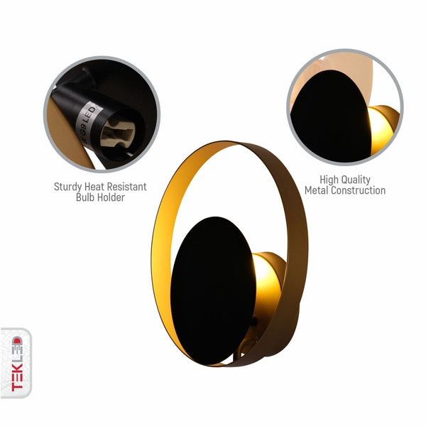 Black Gold Metal Flat Wall Light G9 Fitting