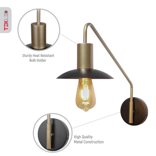Black Gold Metal Flat Wall Light E27 Fitting