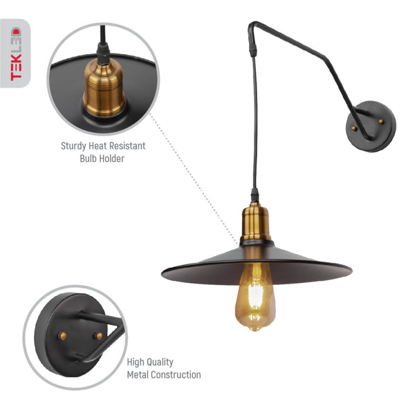 Black Gold Metal Suspended Wall Light E27 Fitting