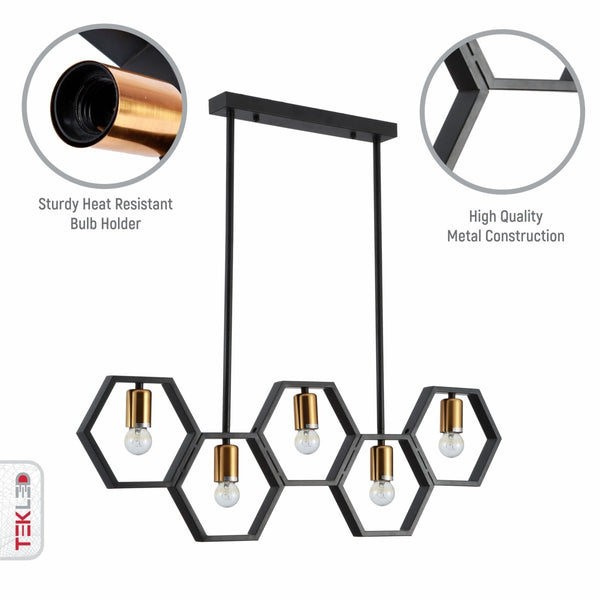 Black Honeycomb Island Chandelier Ceiling Light 5xE27