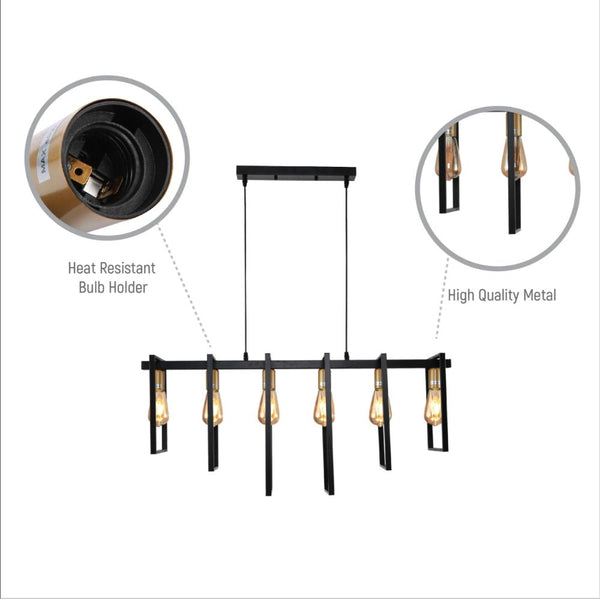 Black Metal Body Cage Modern Kitchen island Chandelier Ceiling Light with Gold 6xE27 Fittings