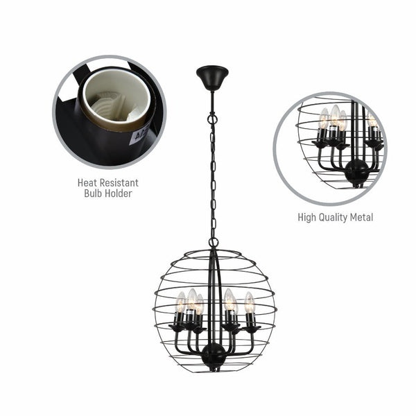 Black Metal Cage Candle Lantern Pendant Ceiling Light E14