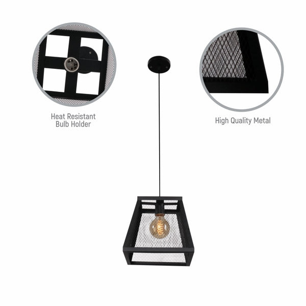 Black Metal Cuboid Caged Pendant Ceiling Light E27