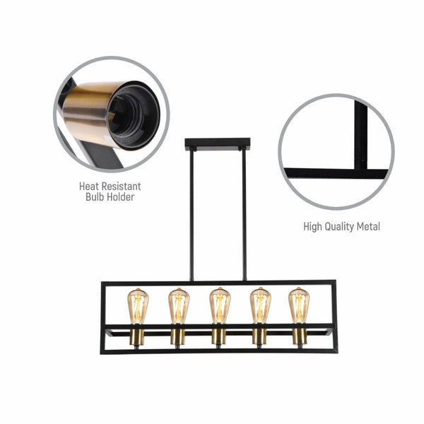 Black Metal Cuboid Kitchen Island Chandelier Ceiling Light 5xE27